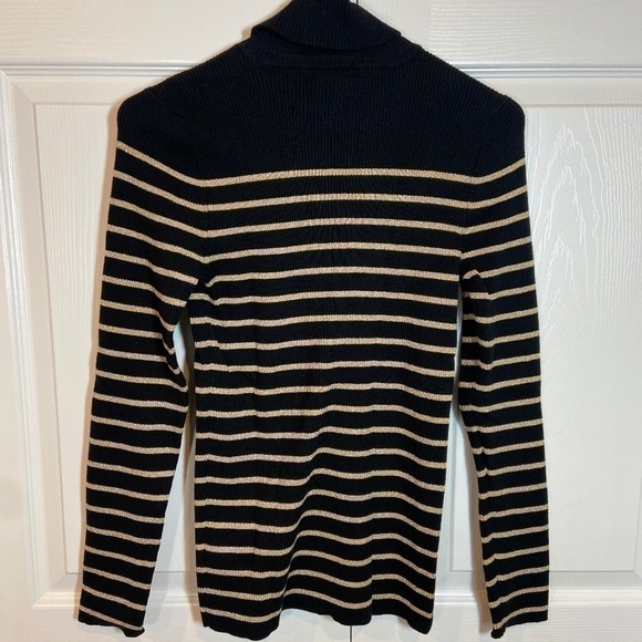 Lauren Ralph Lauren Women's Black and Gold‎ Ribbed Turtleneck Sweater Size M - Picture 5 of 7